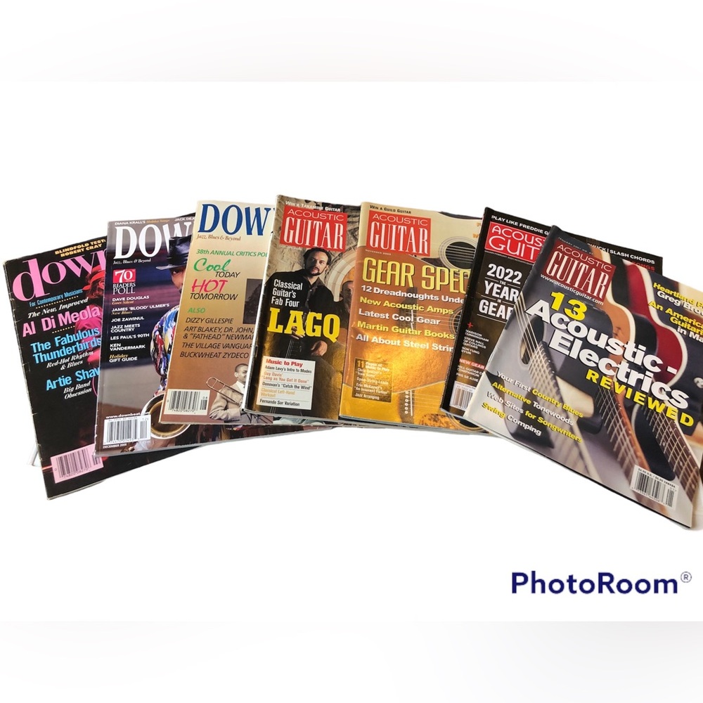 Vintage Acoustic Guitar & Down Beat Magazines